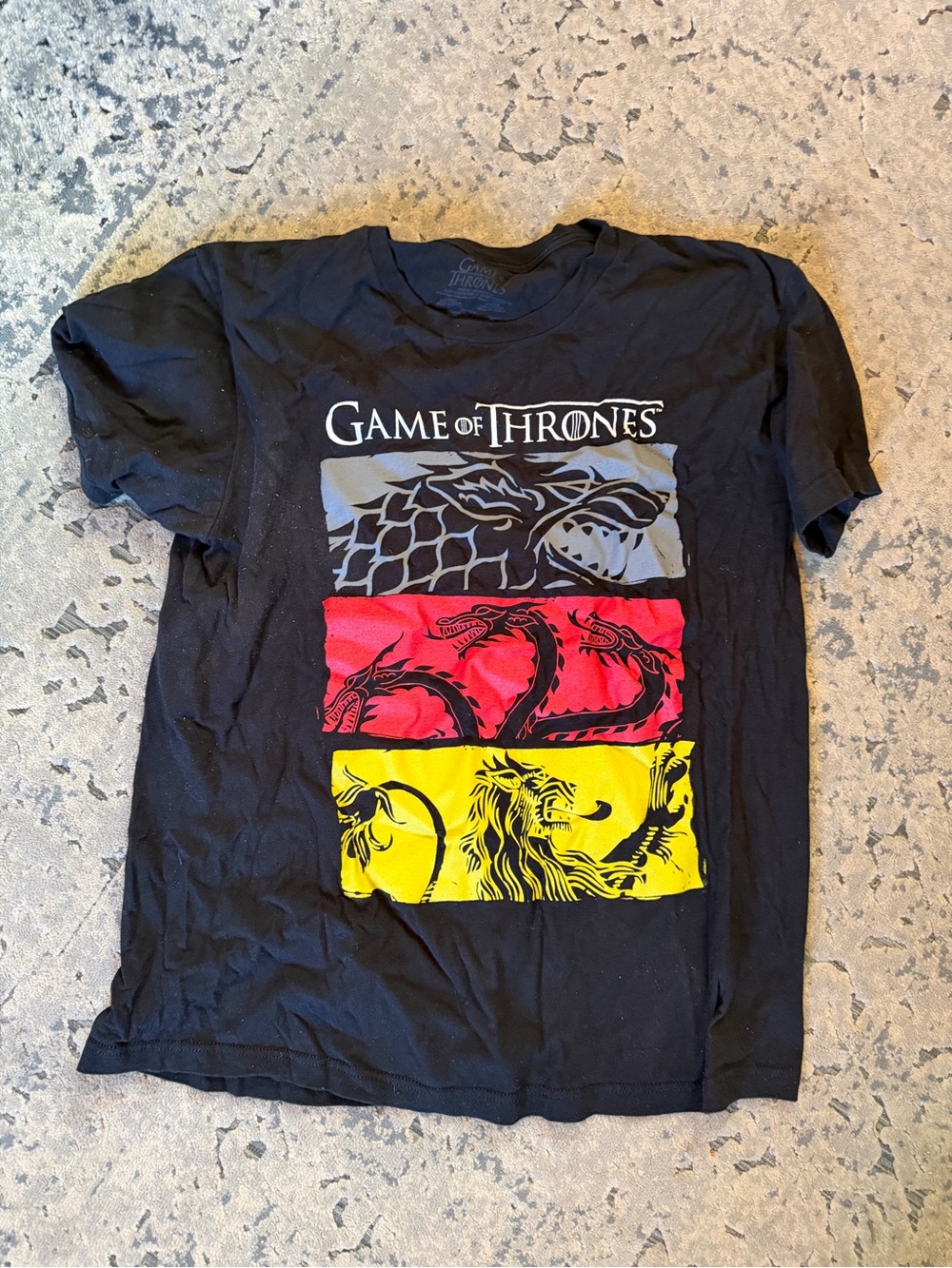 Game of Thrones Graphic Tee - Black with Gray, Red, Yellow Crest Panels